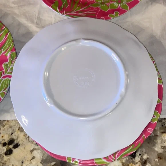 Set of 8 Lilly Pulitzer pink & green floral print plates